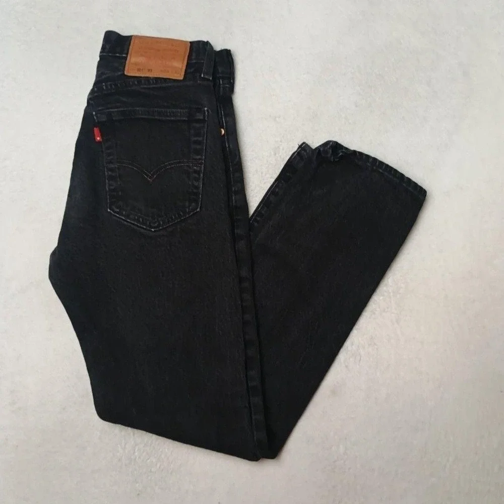 Levis 501 Premium 93 Jeans Mens 28x30 Black Straight Classic Button Fly School
